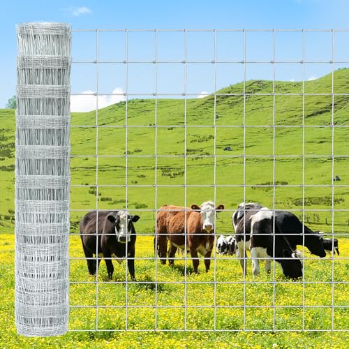 Farm Fence 5ft x 164ft Heavy Zinc Coating Cattle Fence,Galvanized Field Wire Fencing Deer Fence,Goat Fence,Hog Wire Fencing for Yard Livestock & Animals Protection