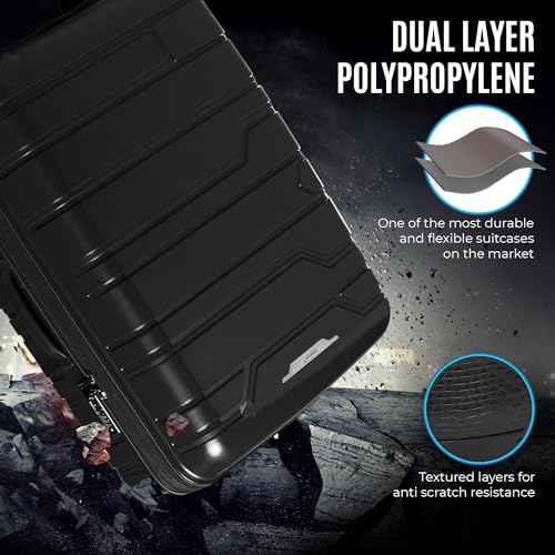 GABBIANO Unbreakable Hardshell PP Luggage Set Extra Large with 8 Wheels Thick Shell Multi Layer PP (Black, Large Checked 30 Inch)2