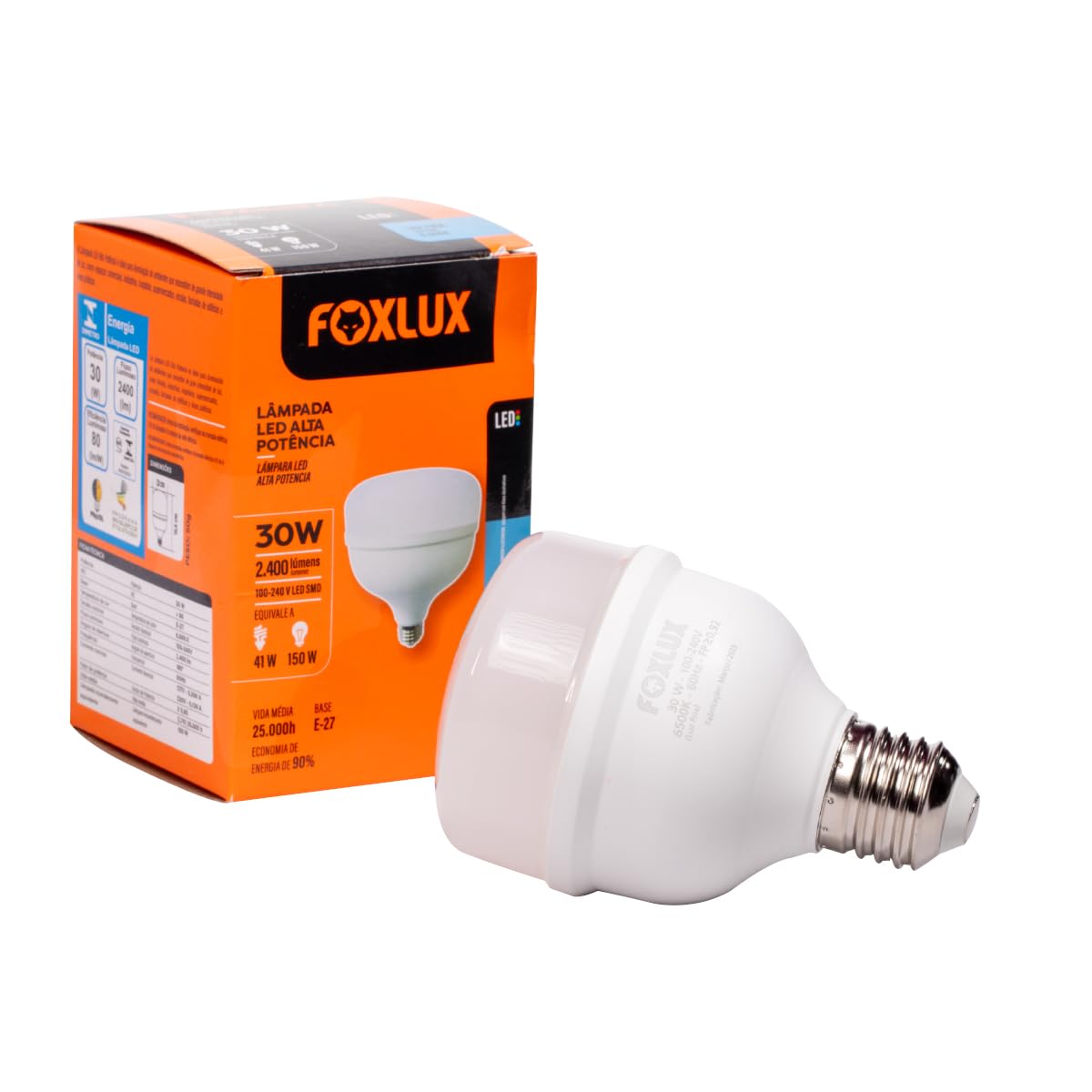 Lâmpada LED Alta Potência Foxlux 30W 6500K Branca Fria 2400lm E27