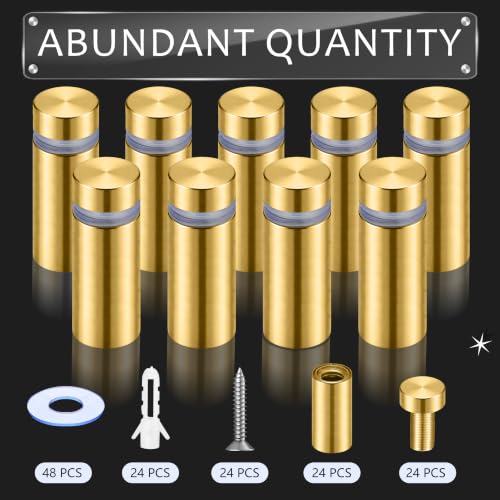 Image of Pelopy 24 Pcs Sign Standoff Screws Advertising Screws Stainless Steel Wall Standoff Mounts Glass Acrylic Nail (1 /2 x 1 Inch,Gold)