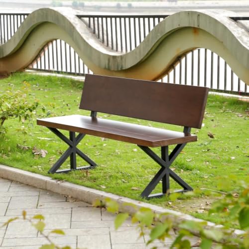 Image of Solid Wood Outdoor Bench with Backrest | Wooden Garden Bench | Sheesham Wood Patio, Balcony & Park Seating Furniture