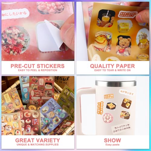 Image of 700Pcs Cute Scrapbook Stickers Travel Japanese Sticker Book for Adult Kawaii Korean Stickers for Journaling Heisei Retro Aesthetic Sticker Bulk Manga Style Decor for DIY Crafts Junk Journal Gifts Fog