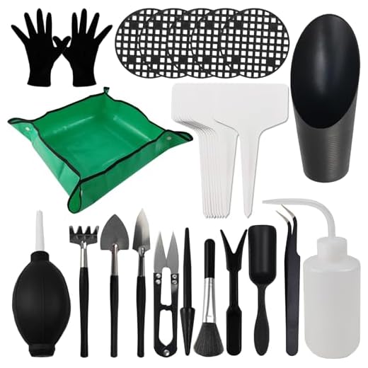 TIHOOD 30PCS/Set Mini Garden Hand Transplanting Succulent Tools Set, 19.7" Thickened Repotting Mat & Plant Tag, Miniature Planting Indoor Fairy Care, Potting, Cactus, Houseplant Bonsai Tool Kit