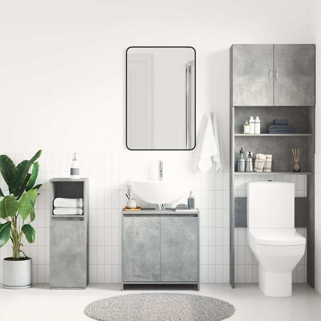 Mangloder Armoire de Salle de Bain Gris béton 60x33x61 cm en Bois d'ingénierie, Meuble de Rangement Pratique pour buanderie, Salle de Bain, Toilette, avec Portes et Compartiment