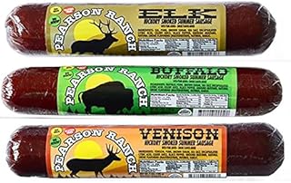 Pearson Ranch Game Meat Summer Sausage Variety Pack of 3 – Elk, Buffalo, Venison, Exotic Meat, Summer Sausage Pack, Gluten-Free, MSG-Free