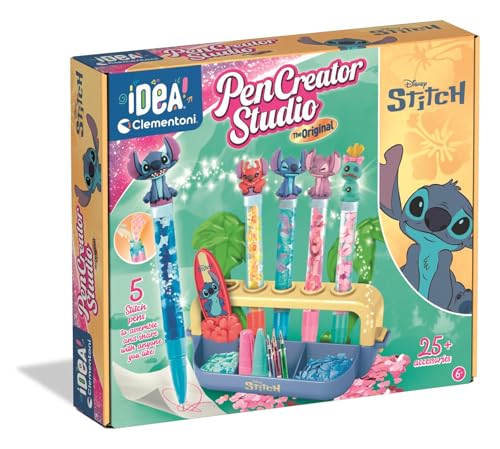 Clementoni Idea Mein Stift-Atelier Stitch - DIY Stifte-Set mit 5 Stiften & Figuren, Verzierungen & Aufklebern - Kreativspielzeug & Geschenk-Set für Kinder ab 6 Jahren, 18204