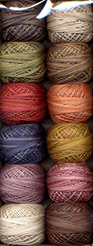 Image of Valdani Pearl Cotton Sz 8 | Vintage Hues Sampler | 12 Balls | 73 Yds /Ball | 12-Ball Collection, Hand-Dyed Egyptian Cotton, Colorfast, Size 8 (67m /73 yds, 10g ball), Non-Divisible
