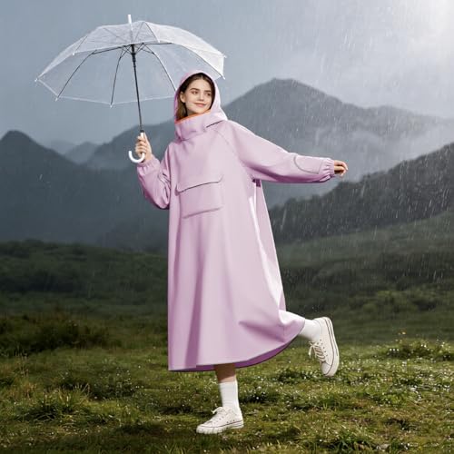 Image of PALAY High Collar Motorcycle Raincoat with Hood, Folding Hand Guard Flaps, PVC Full-Cover Riding Poncho with Front Pocket, Adult Women Raincoat for E-Bike, Scooter & Outdoor Riding