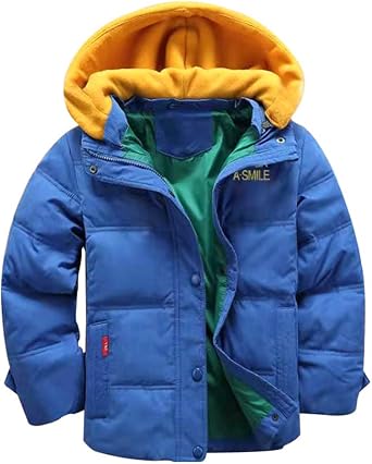 XIFAMNIY Kids Thicken Hooded Jacket Warm Winter Coat Windproof Outwear for Boys Padded Jacket Cool Casual 5-10T