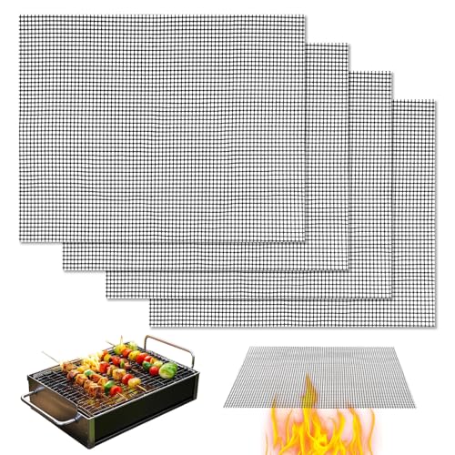 Arvoni 4 Pièces Tapis de Cuisson Barbecue 40×30 cm, Tapis Cuisson Barbecue Réutilisable et Résistant À La Chaleur, pour Grille Barbecue, Plaque Barbecue, Friteuse À Air, Électrique Et Charbon, Noir