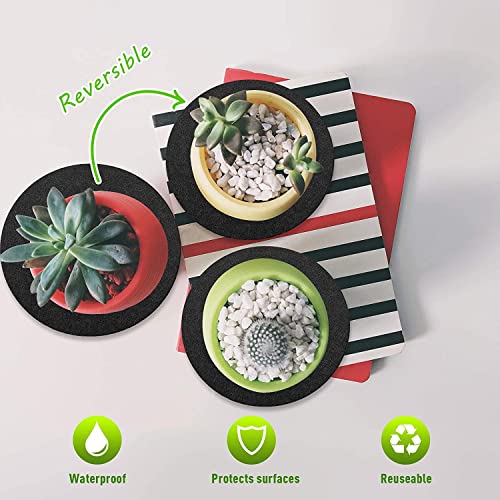 Image of GREENSHEEP Plant Pot Coaster Mat - Reversible Waterproof Round Absorbent Felt Fabric Plant Pad for Gardening Indoor and Outdoor Pots 4 /6 /8 /10 Inch (Dark Grey, 20 Pieces)
