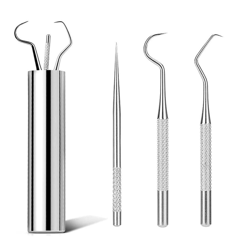 ABMRO Stainless Steel Portable Toothpicks Travel Kits - 3pcs Waterproof Reusable Outdoor Camping Picnic Floss Tooth Toothpicks & Toothpick Storage Box