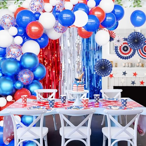 Image of Red White Blue Balloons Different Size Red White and Blue Balloons Garland Arch Kit with Confetti Balloons for 4th of July Independence Day Birthday Party Anniversary