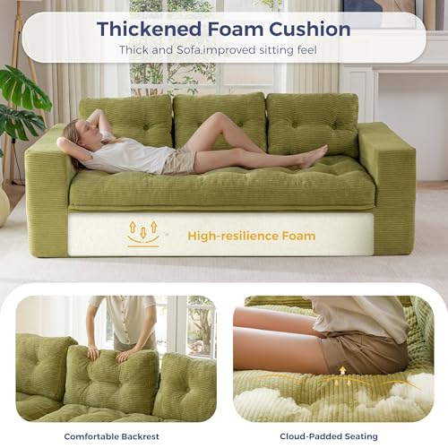 Image of MAXYOYO 79 inch Loveseat Sofa Couch for Small Spaces, Upholstered Boneless Cloud Couch for Apartment Bedroom, 2-Seater Love Seat Floor Modern Sofa with Pillows, No Assembly Required, Green