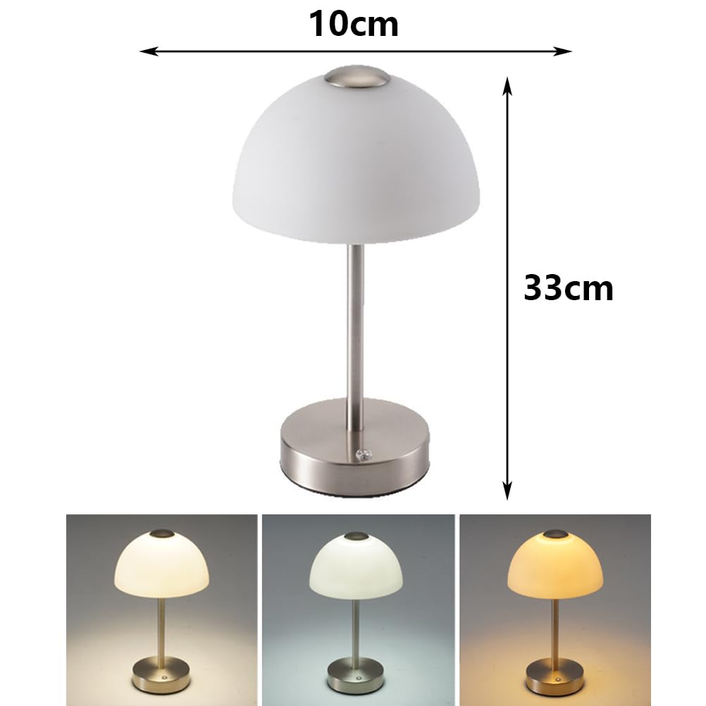 AoLa Chrom Tischlampe Akku Pilzlampe LED Tischleuchte Kabellos Dimmbar mit Touch Control USB Aufladbar Batterie Nachttischlampe Ohne Kabel Tragbar Nachtlicht für Schlafzimmer Wohnzimmer Esstisch