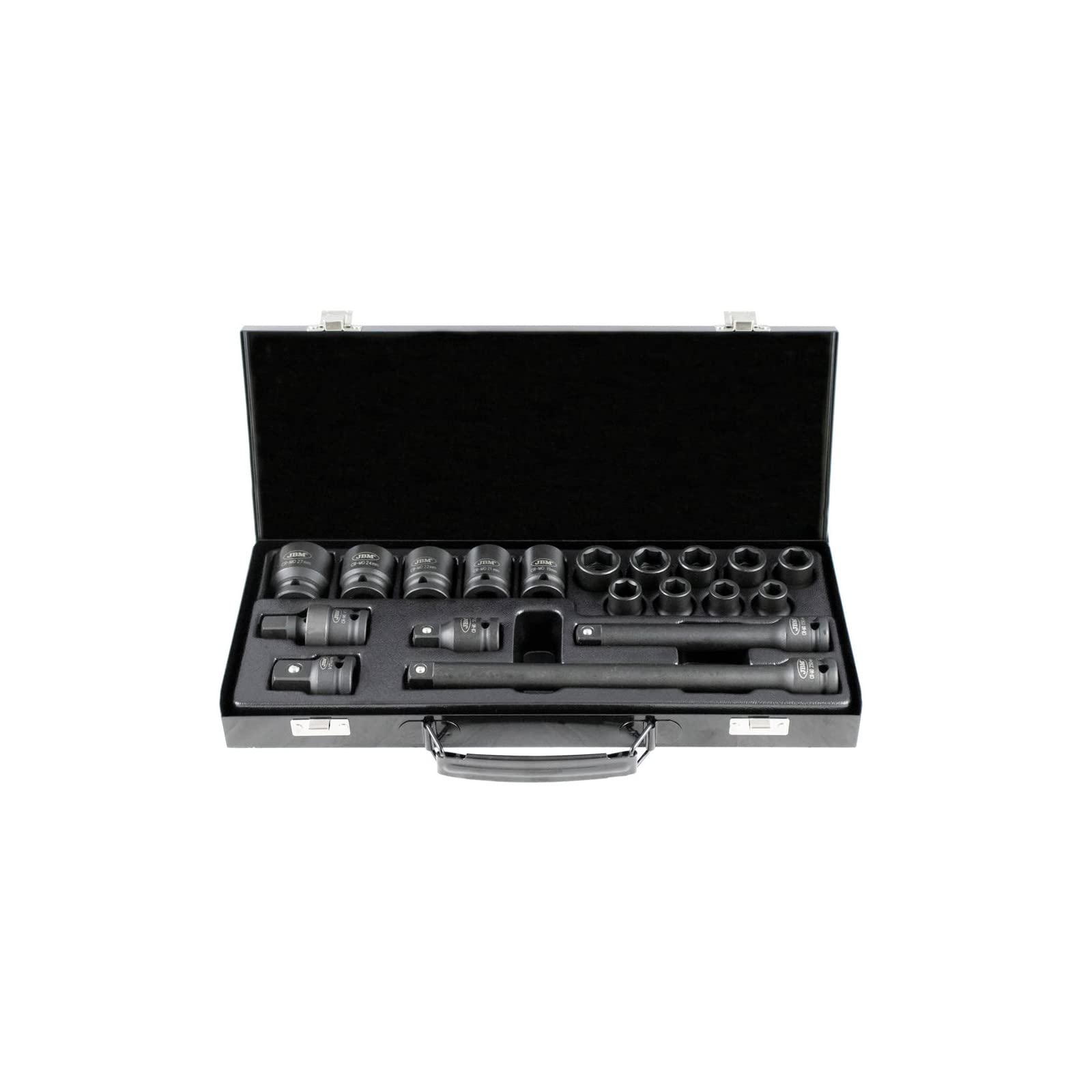 JBM Set DE 19 Piezas DE Impacto DE 1/2" con 14 Vasos HEXAGONALES + ADAPTADORES
