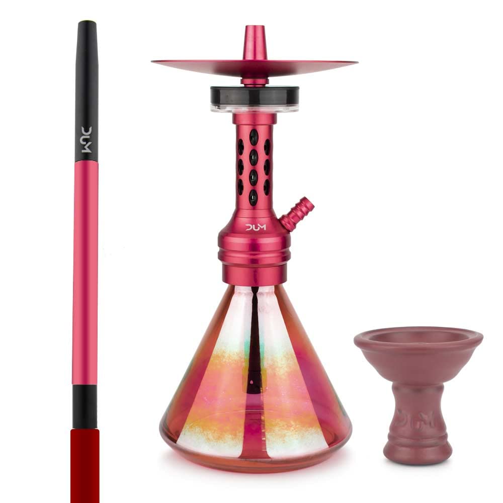 Chicha DUM Techno Smoke - Chicha avec led sous l'assiette - Chicha complète avec foyer + tuyau et manche - Chicha moderne et design (Rouge)