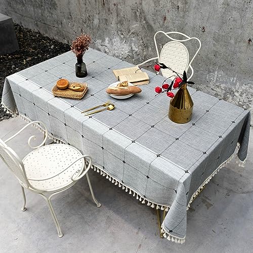 Nappe en coton lin gris avec franges de protection rectangulaire