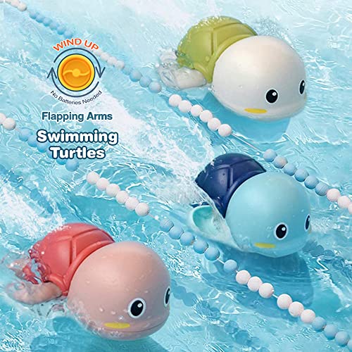 Marppy Baby Bath Toys, Floating Wind-Up Turtles, Swimming Bath Toys For Toddlers Kids Boys And Girls, Tub Or Pool Water Toys For Toddlers, 6 Bathtub Toys Turtles, 1 Storage Toys And 1 Fishing Net #TOP2