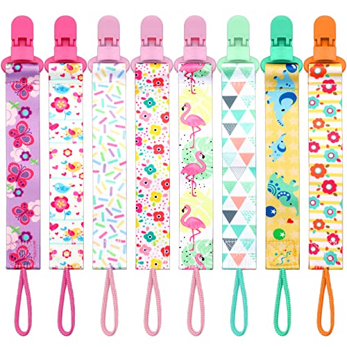 ZOCONE 8 Piezas Cadenas para Chupetes Bebe, Chupete Cuerda Tela Suave Cadena para Chupete con Clip Reutilizable Cadena Chupete Bebe para Niño y Niña Chupetero de Cinta para Evita Chupete Pierda (A)