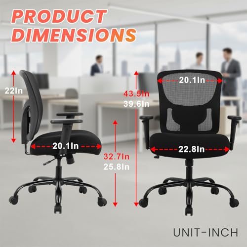 Image of BestOffice Big and Tall 500 lb Mesh Office Chair Ergonomic High Back Desk Chair with Lumbar Support and Extra-Wide Seat for Home Office, Black