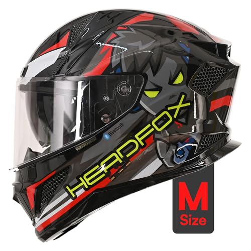 Image of HEADFOX N2F Shady Full Face Bluetooth Helmet for Bike | Waterproof Smart Helmet for Men & Women | ISI Certified | Built-in Bluetooth & LED Lights | Matte & Gloss Finish