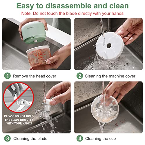 Rupohu Wireless Electric Mini Food Choppers, Green Powerful Electric Garlic Chopper，Small Food Processor For Garlic Pepper Chili Onion Celery Ginger Meat With Spoon And Brush（100+250Ml) #TOP4