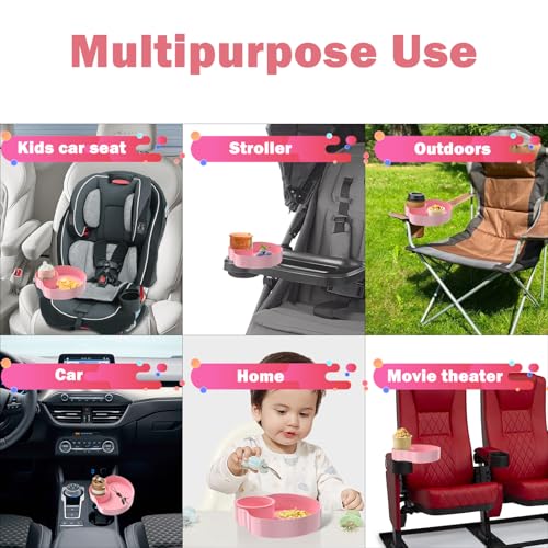 Image of [2 Packs Blue & Pink] Kids Car Seat Tray, Travel Tray with Cup Holder for Toddler Baby, Kids Car Seat Food Snack Organizer for Road Trip, Stroller snack Organizer Travel Must Haves Toddler Must Haves