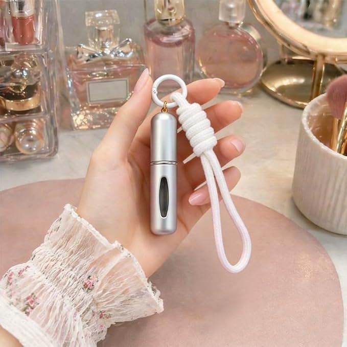Mini Refillable Perfume Atomizer, Travel Spray Bottle with Lanyard Silver