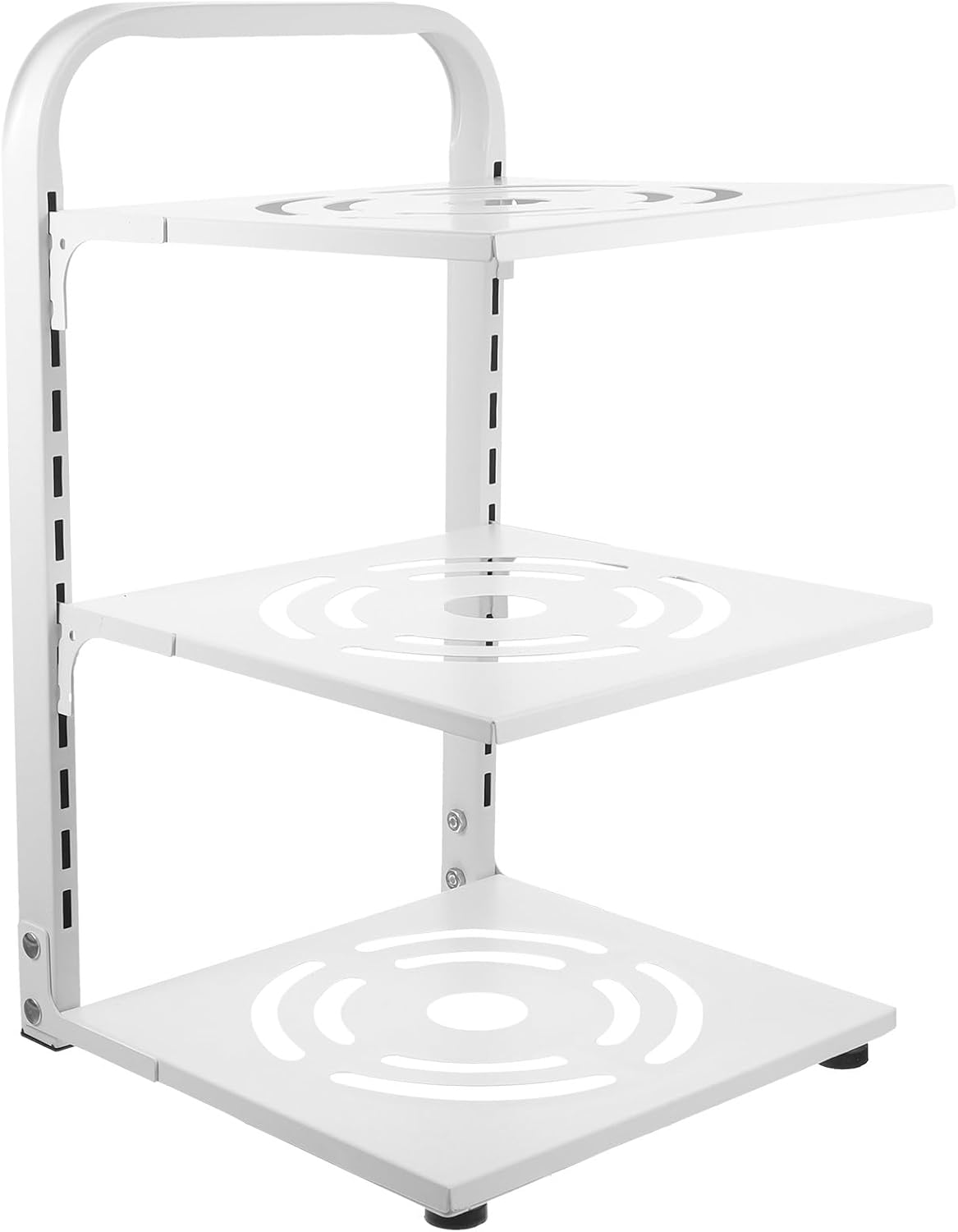 Adjustable 3-tier Carbon Steel Pot Rack Pan Organizer White Foldable Kitchen Cabinet Storage Heavy Duty Desktop Cookware Holder for Home Kitchen