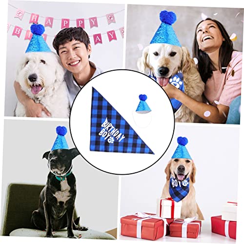 Set disfraz perro cumpleaños con gorro y bufanda azul miniatura 3