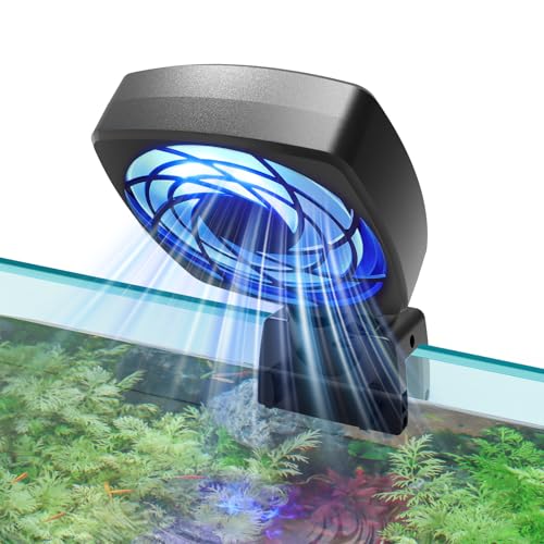 AQQA Aquarium Chiller Fan, Fish Tank Cooling Fan with Wind Speed & Angle Adjustable Timing Function Controller Multiple Lighting Colors, Water Chiller for Freshwater and Saltwater Tanks (1-Fan Head)