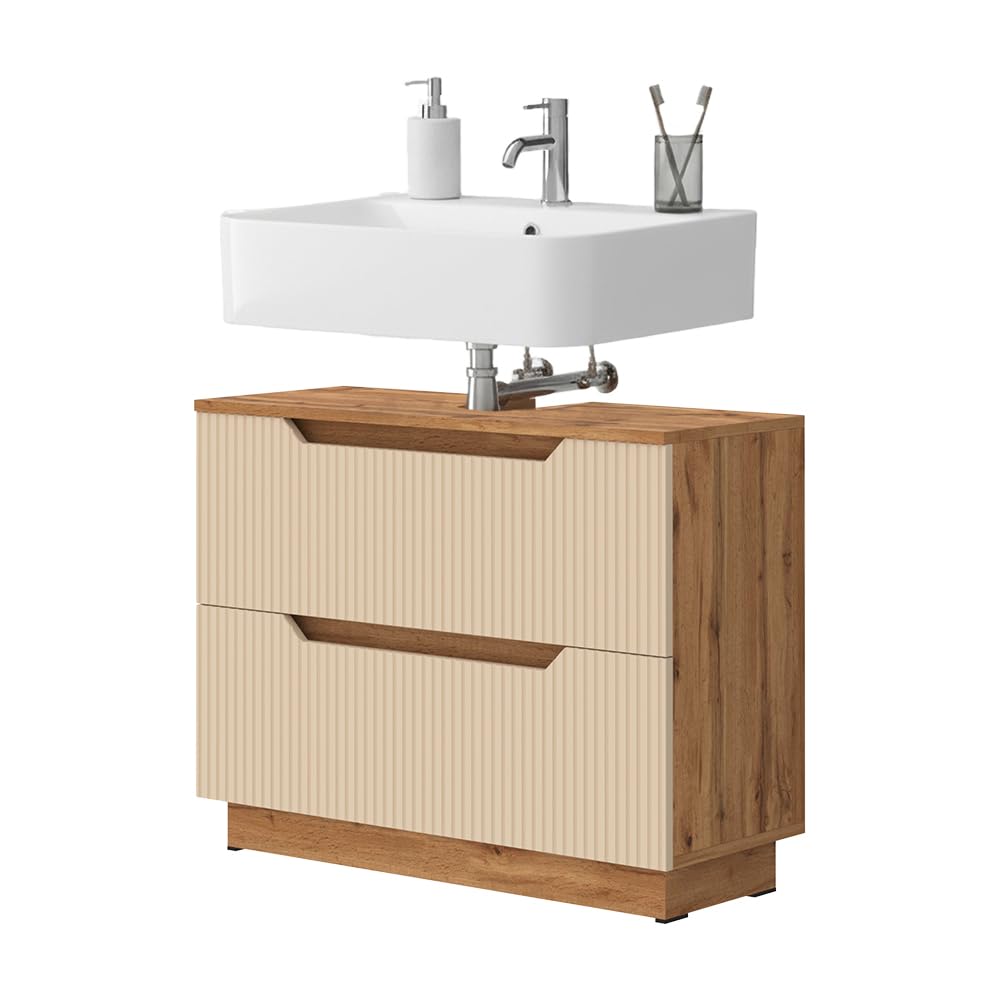 Vicco Meuble sous Vasque Simple Lotta, Cachemire, 79.6x62.5cm avec 2 tiroirs, pour Le Rangement des Accessoires de Salle de Bain et Le raccordement au lavabo