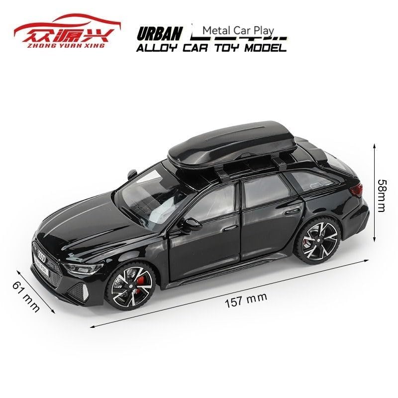 Image of Model Car Exclusive Alloy Metal Pull Back Die-cast Car Metal Pullback Toy car with Openable Doors & Light Music Best Gifts Toys Kids (1:32 Scale Audi RS6 - Black)
