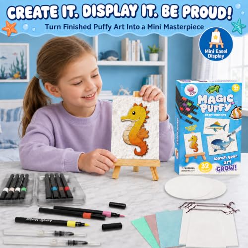 Image of MZYTOZA Magic Foam Texture Painting Kit - 3D Art Craft Magic Puffs Paint Kit, 15 Mess-Free Paint by Number Craft for Kids (Blue)