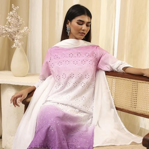 Image of BIBA Women Cotton Straight Dyed Suit Set