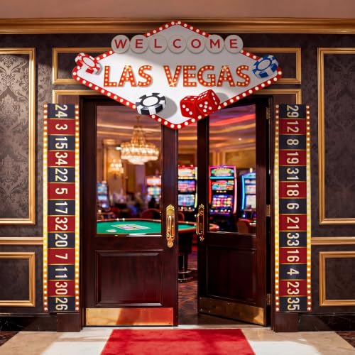 Image of Peryiter 3 Pcs Casino Theme Party Decorations Casino Night Porch Sign Banner Hanging Banner Welcome Porch Sign for Las Vegas Poker Birthday Supplies Photo Background Decor