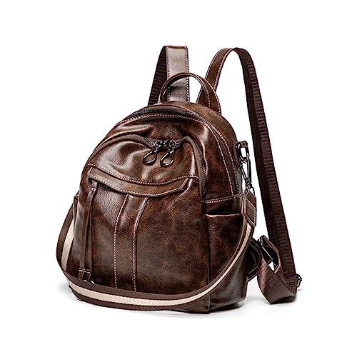 Sac de messager pour femme en cuir ciré marron café effet gonflé avec fermeture éclair rétro