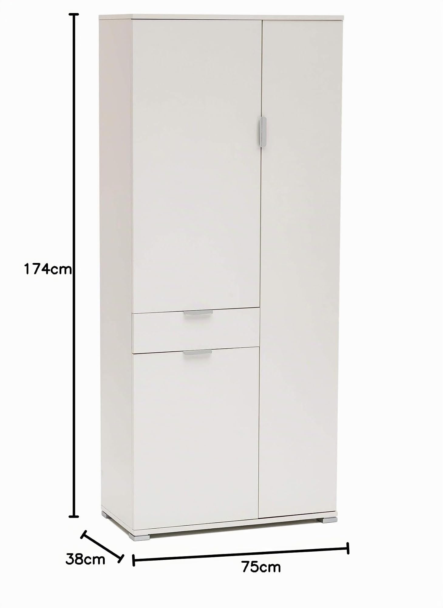 milani home - armadio multiuso 3 ante e cassetto 75 x 38 x 174 cm, bianco, truciolare bilaminato, Made in Italy