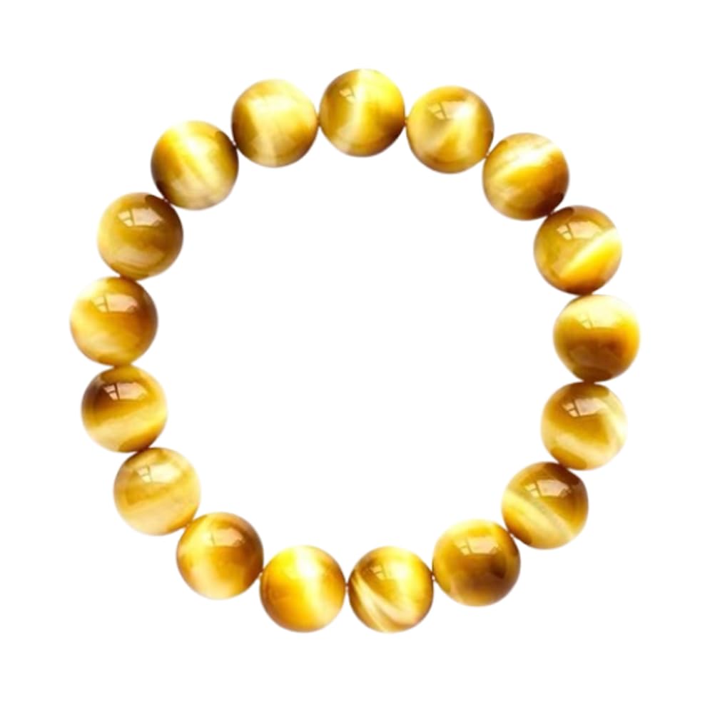 Bracciale in Occhio di Tigre da Uomo | Occhio di Gatto Giallo Dorato Naturale | Gioielli Elastici Fatti a Mano per Circa la Misura del Polso | Porta Fortuna, Coraggio e Fiducia,10mm