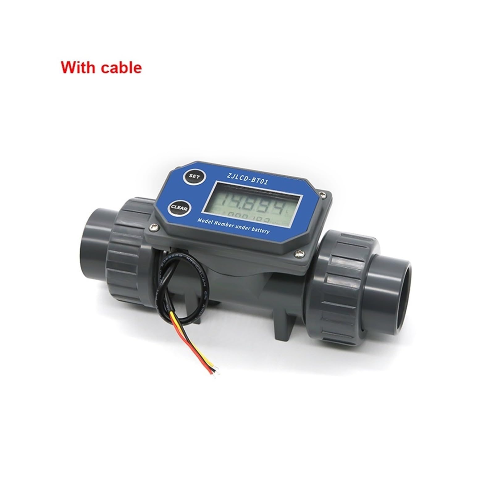 Durchflussmesser, Durchflussmesser, elektronischer mit digitaler LCD-Anzeige, DN25-80, ZJLCD-BT01, PVC-Rohr, flüssiges Wasser for die Bewässerung von Bauernhöfen/Gärten(DN32,With cable)