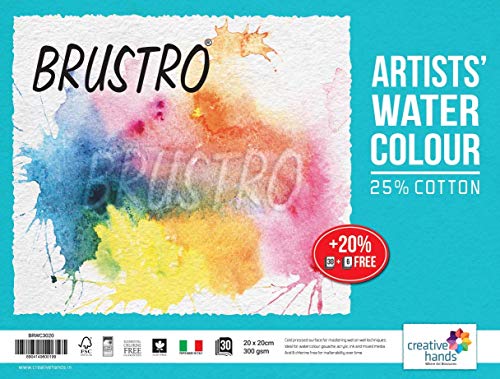 Papel de acuarela 20x20 cm Brustro 300g para tecnicas mixtas