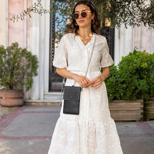 Small Crossbody Bags for Women, Faux Leather Cell Phone Purse Crossbody, Cross Body Purse with Touchable Clear Phone Window & Charging Port, Purses with Blue Adjustable Crossbody Strap2