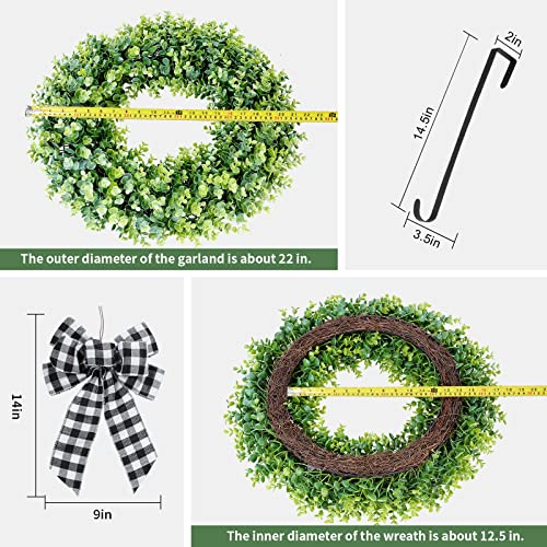Kuimen Interchangeable Seasonal Wreath Artificial Boxwood Wreath For Front Door 22" Green Wreaths Sping Summer Years Wall Window Door Weddind Home Farmhouse Decoration #TOP3