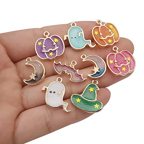 WOCRAFT 42 pcs Mix Halloween Charms Pumpkin Ghost Wizard Hat Moon Bat Pendant for Jewelry Making Necklace Bracelet Earring and Slime DIY Jewelry Accessories Charms (M503)