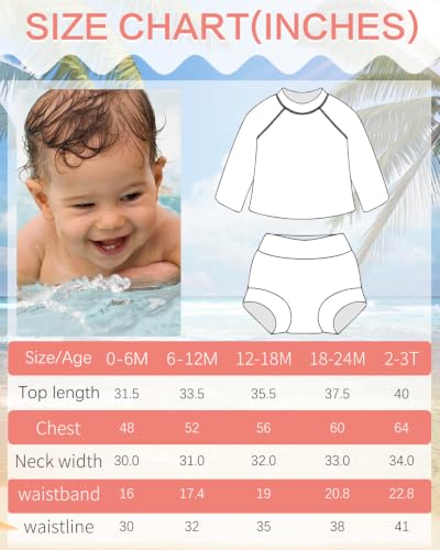 Image of ALVA 2 Pcs Long Sleeve Rash Guard Swim Diaper Sets, Baby Toddler Swimsuit UPF 50+ Sun Protection for Boy and Girl