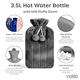 3.5L Extra Large Hot Water Bottle - Grey Faux Fur Covered Hot Water Bottle for Pain Relief, Hand and Foot Warmer - Luxury, Soft and Washable Hot Water Bag for Hot and Cold Compress - Image 2