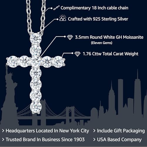 Gem Stone King Moissanite Cross Necklace | 925 Sterling Silver | 1.76 Cttw | 1 Inch | Jesus Christian Religious Crucifix Jewelry Pendant Necklace for Women | with 18 Inch Silver Chain2