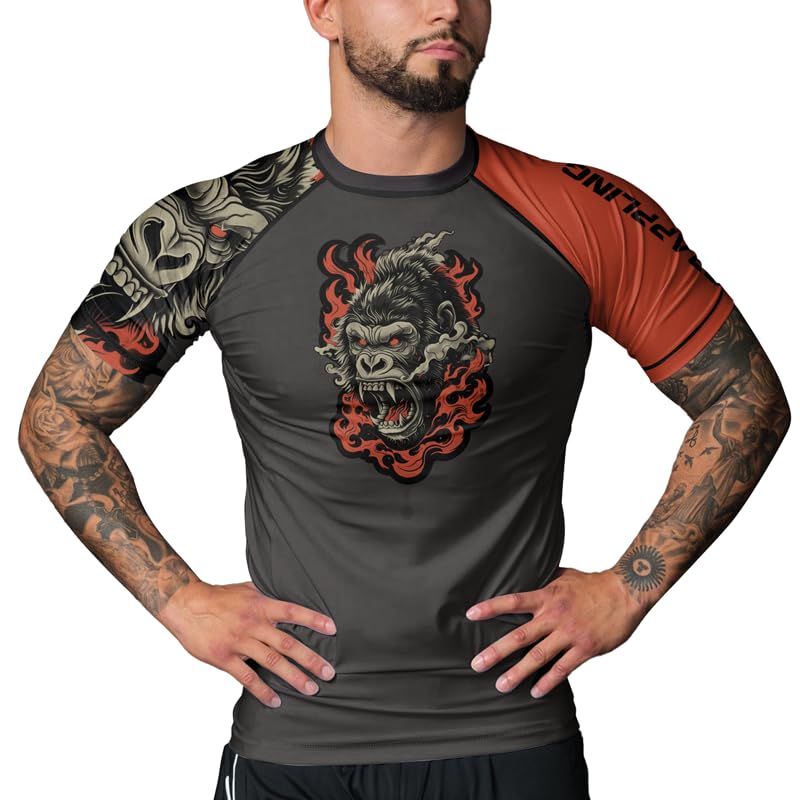 Gorilla Men's Rash Guard Shirts Short Sleeve MMA Jiu Jitsu BJJ Grappling Training Compression Shirt4