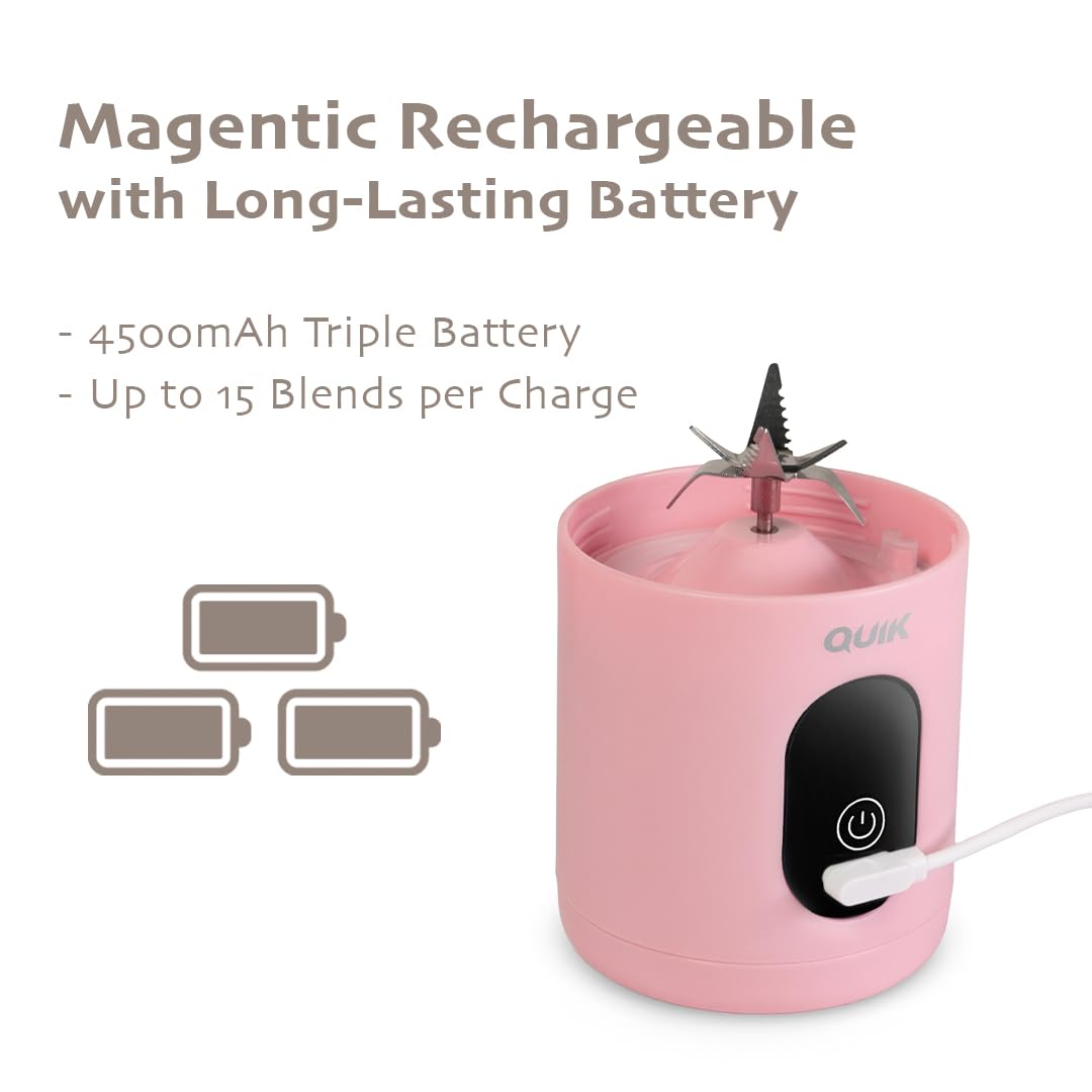 QUIK Mélangeur portable sans fil, 680,4 g, mélangeur personnel pour smoothies et smoothies, sans BPA, broyage de glace, passe au lave-vaisselle, étanche